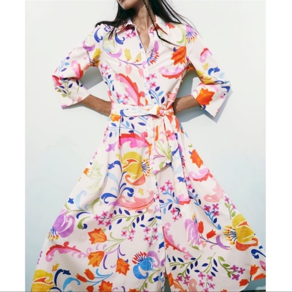 Zara Dresses & Skirts - ZARA PRINTED BELTED DRESS